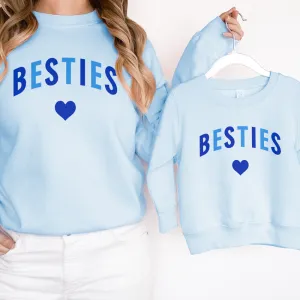 Besties Love Hearts Mum & Kid Matching Blue Sweatshirts nursing tops best deals