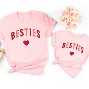 Besties Love Hearts Mum & Kid Matching Light Pink T-Shirts nursing tops best deals