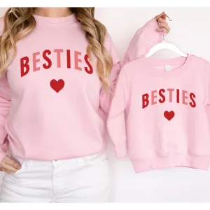 Besties Love Hearts Mum & Kid Matching Pink Sweatshirts discount mum dresses