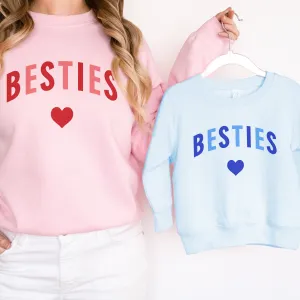 Besties Love Hearts Mum & Kid Matching Pink/Blue Sweatshirts discount mum dresses