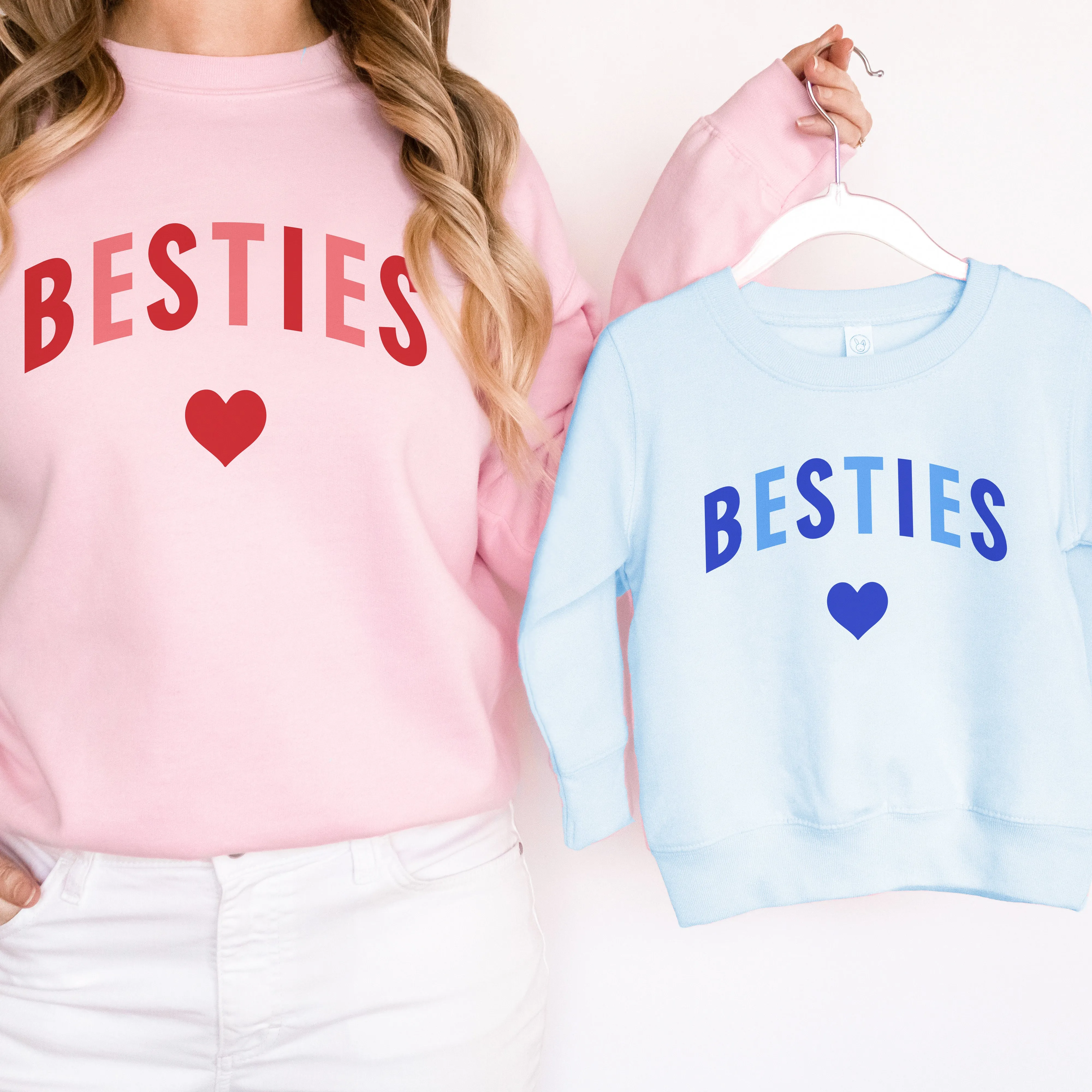 Besties Love Hearts Mum & Kid Matching Pink/Blue Sweatshirts breastfeeding tops cheap