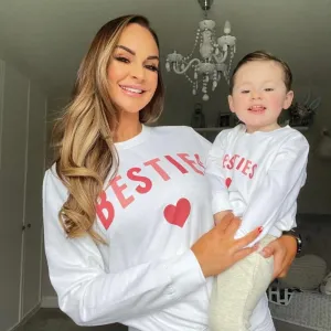 Besties Love Hearts Mum & Kid Matching White Sweatshirts baby bump outfits discount