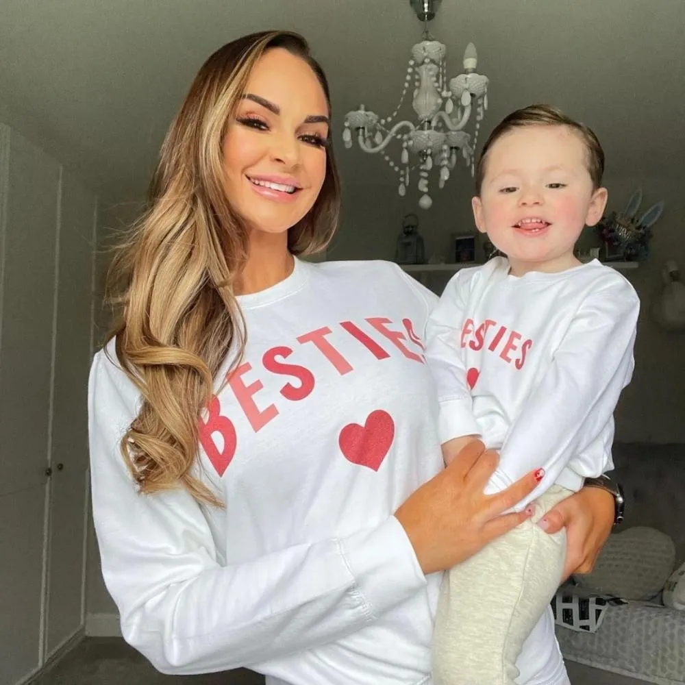Besties Love Hearts Mum & Kid Matching White Sweatshirts baby bump outfits discount
