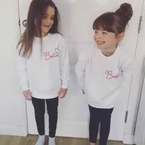 Besties Mini Logo Kid Matching Sweatshirts- White girls skirts clearance