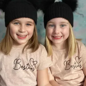 Besties Mini Logo Kids Heather Peach Matching Tees (MRK X) girls dresses outlet