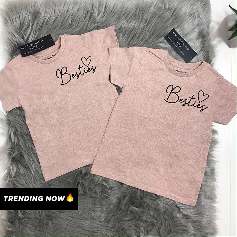 Besties Mini Logo Kids Heather Peach Matching Tees (MRK X)