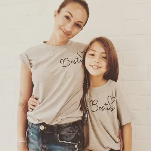 Besties Mini Logo Women & Kid Heather Grey Matching Tees (MRK X) baby bump outfits discount