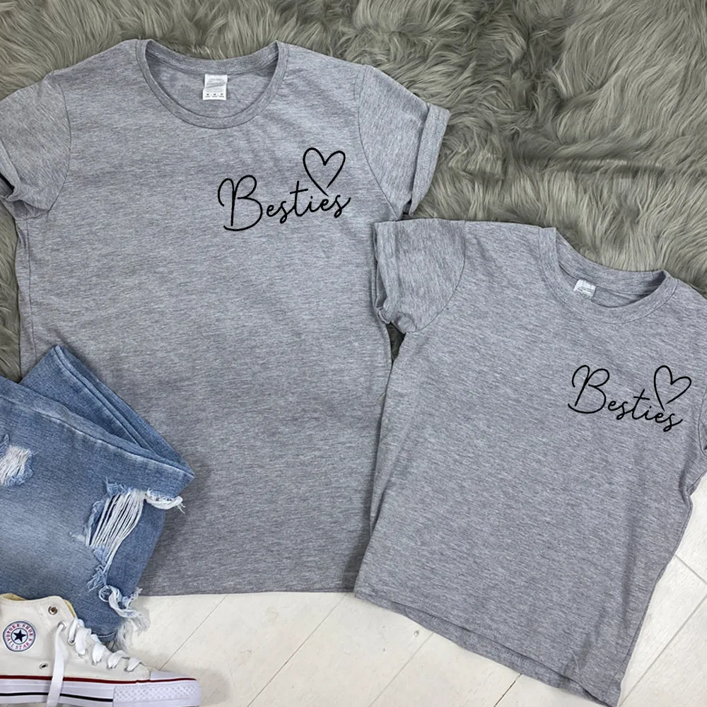 Besties Mini Logo Women & Kid Heather Grey Matching Tees (MRK X)