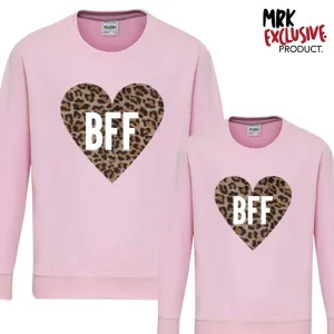 BFF Leopard Heart Light Pink Matching Sweaters (MRK X) girls dresses outlet