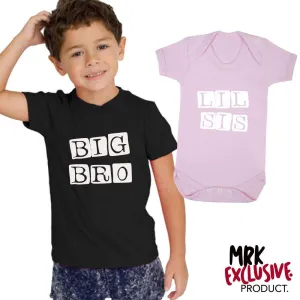 Big Bro/Lil' Sis Stamp Matching Black Tee & Pink Bodysuit (MRK X) boys outfits online store