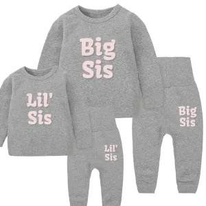 Big Sis & Little Sis Vivid Logo 2 Piece Grey/Pink Tracksuit Sets girls dresses outlet