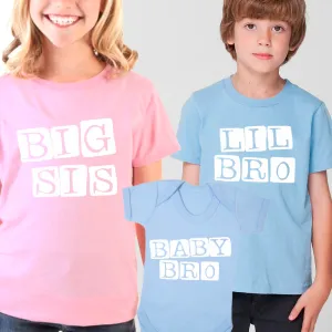 Big Sis/Lil' Bro/Baby Bro Stamp Matching Pink Tee & Sky Blue Tee (MRK X) boys outfits online store