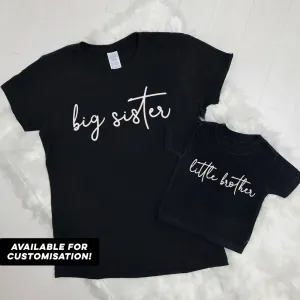 Big Sister & Little Brother Black Script T-Shirts (MRK X) girls dresses outlet