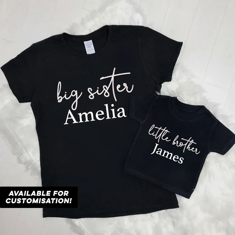 Big Sister & Little Brother Black Script T-Shirts (MRK X)