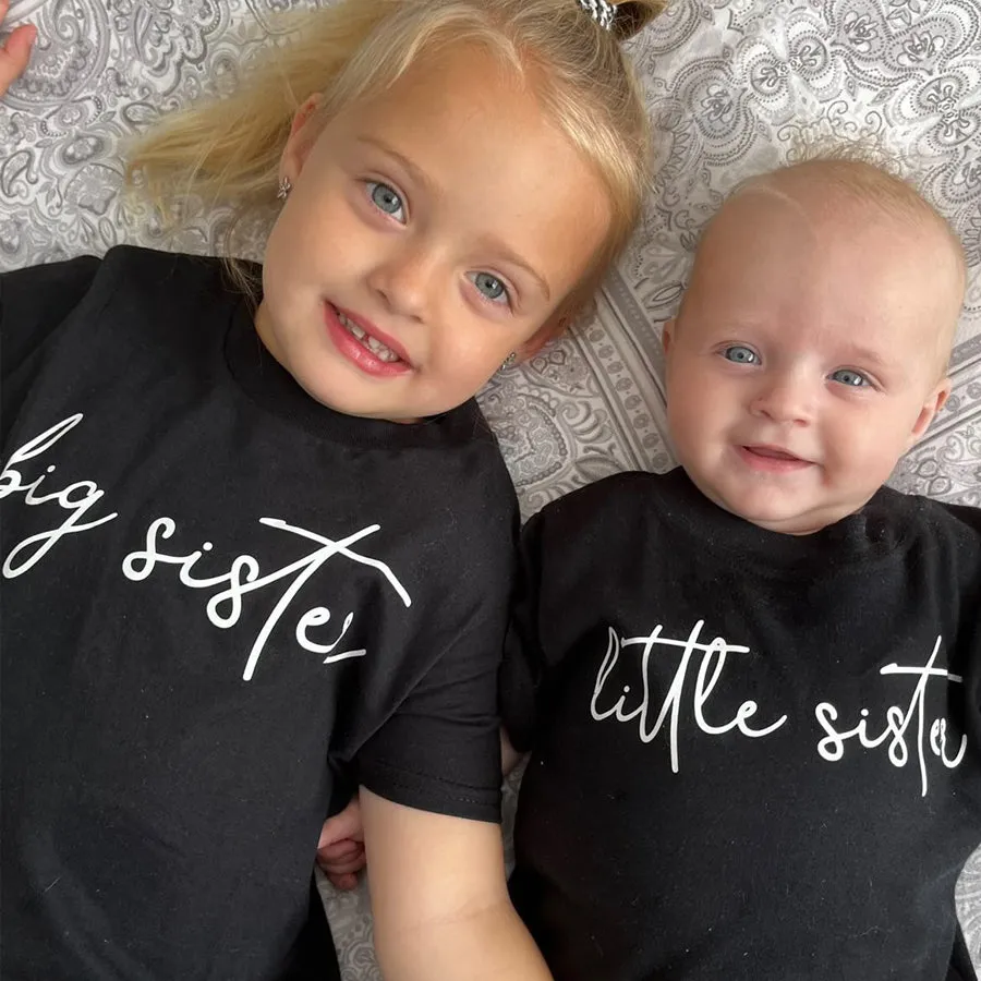 Big Sister & Little Sister Black Script T-Shirts girls dresses outlet