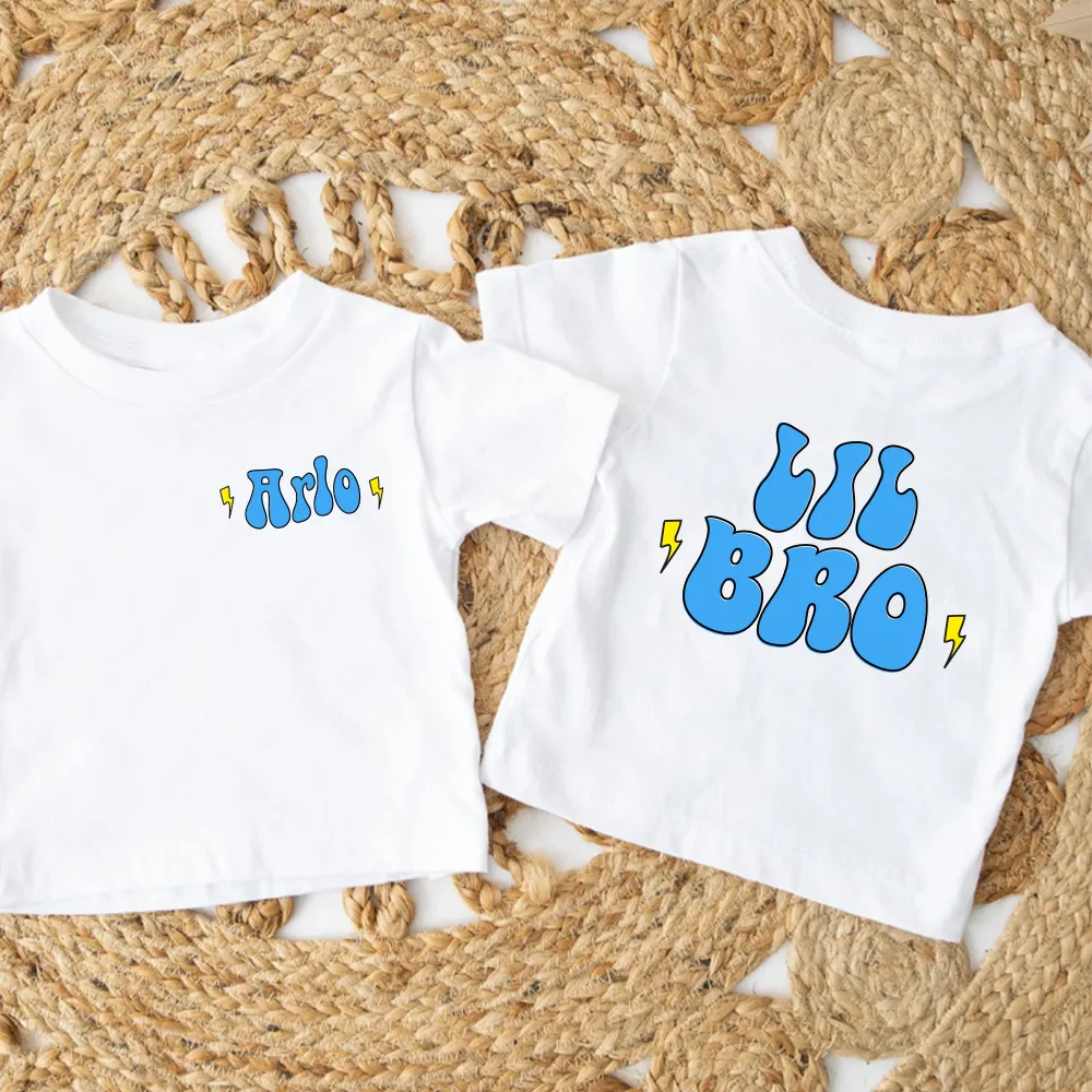 Big/Lil Bro & Sis kids Personalised White T-Shirts
