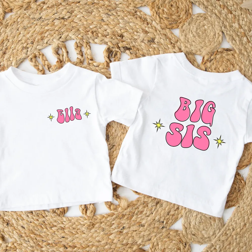 Big/Lil Bro & Sis kids Personalised White T-Shirts girls dresses outlet