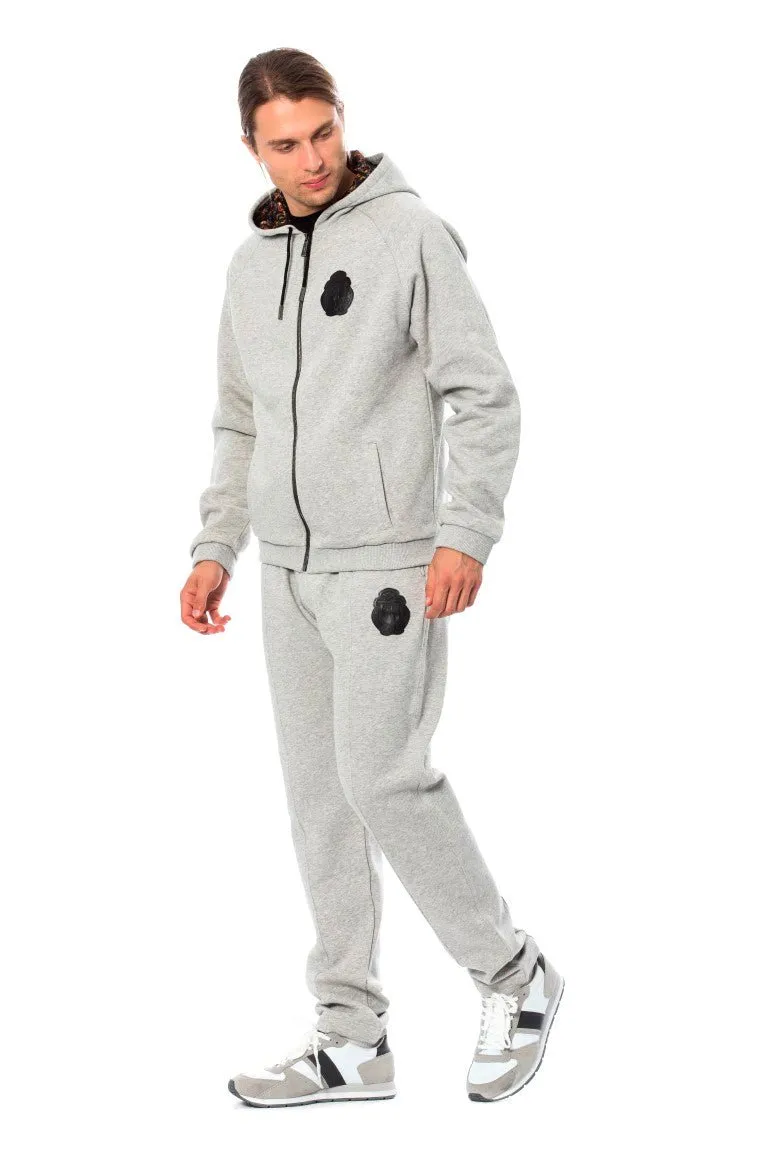 Milliardär Italienische Couture Eleganter Grauer Kapuzen-Baumwoll-Jogginganzug