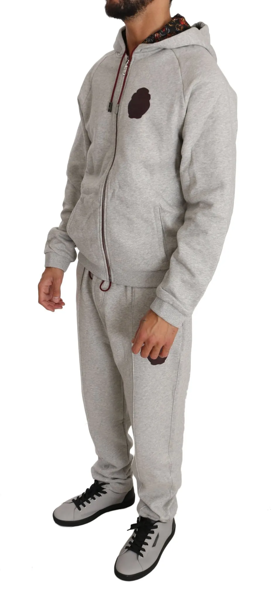 Milliardär Italienische Couture Eleganter Grauer Kapuzen-Jogginganzug