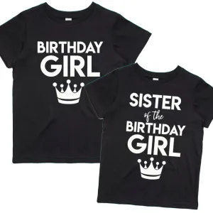 Birthday Girl Crown & Sister Matching Black T-Shirts (MRK X) girls dresses outlet
