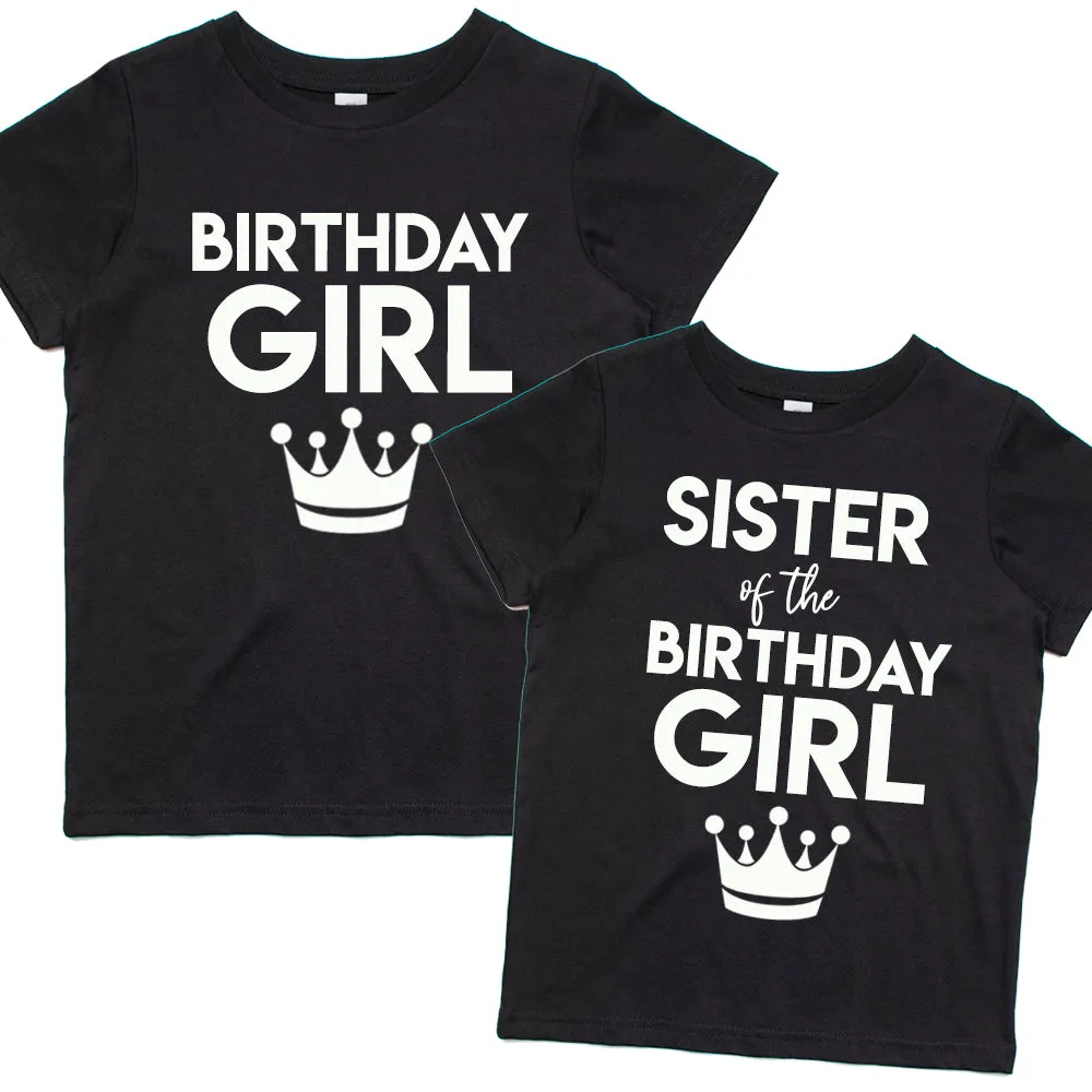 Birthday Girl Crown & Sister Matching Black T-Shirts (MRK X) girls dresses outlet