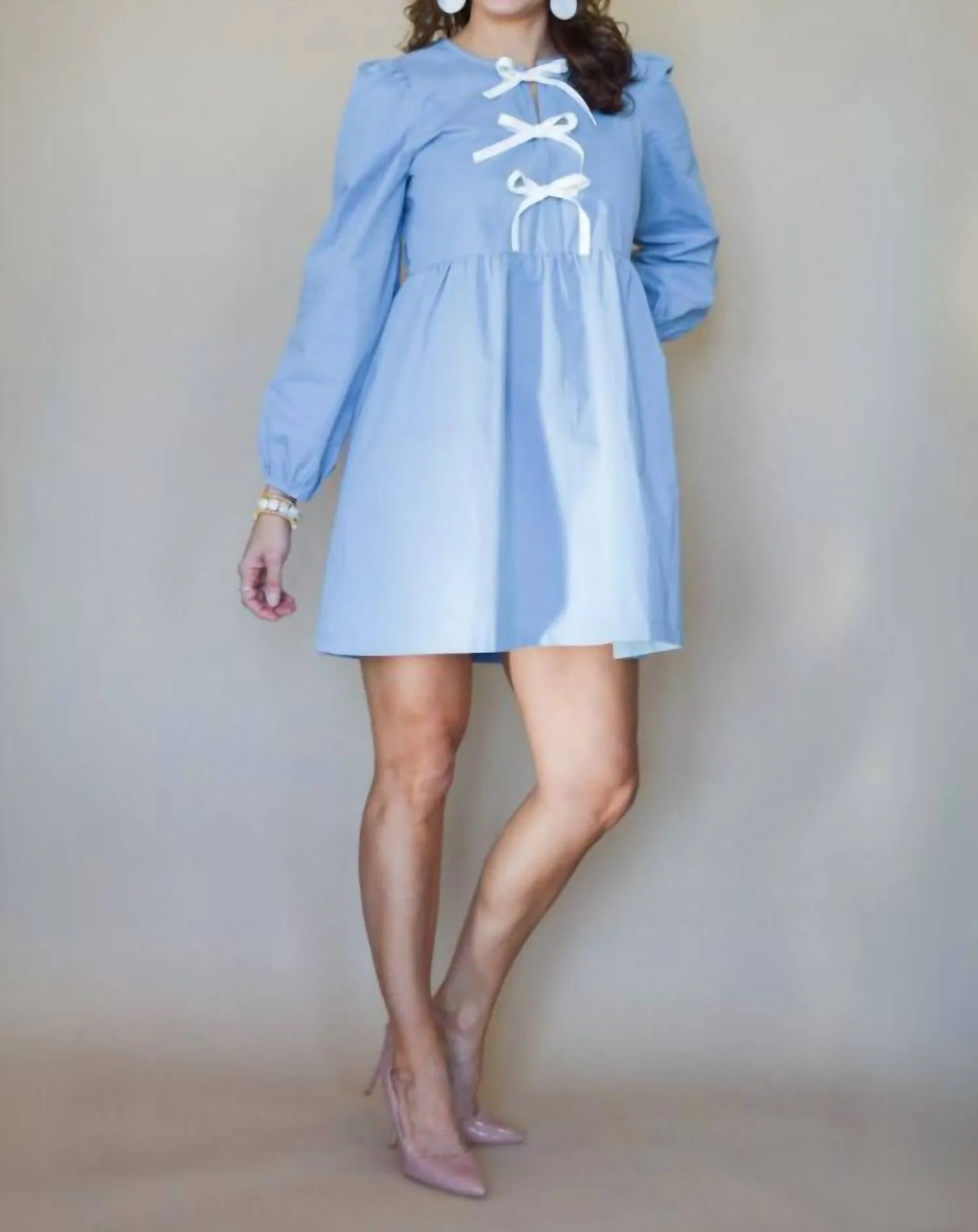 Blossoms Tiny Bow Dress In Blue