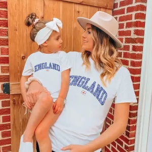 Blue Floral England Matching White T-shirts girls pajamas promo