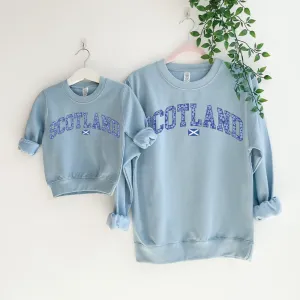 Blue Floral Scotland Mum & Kid Matching Sky Blue Sweatshirts girls skirts clearance