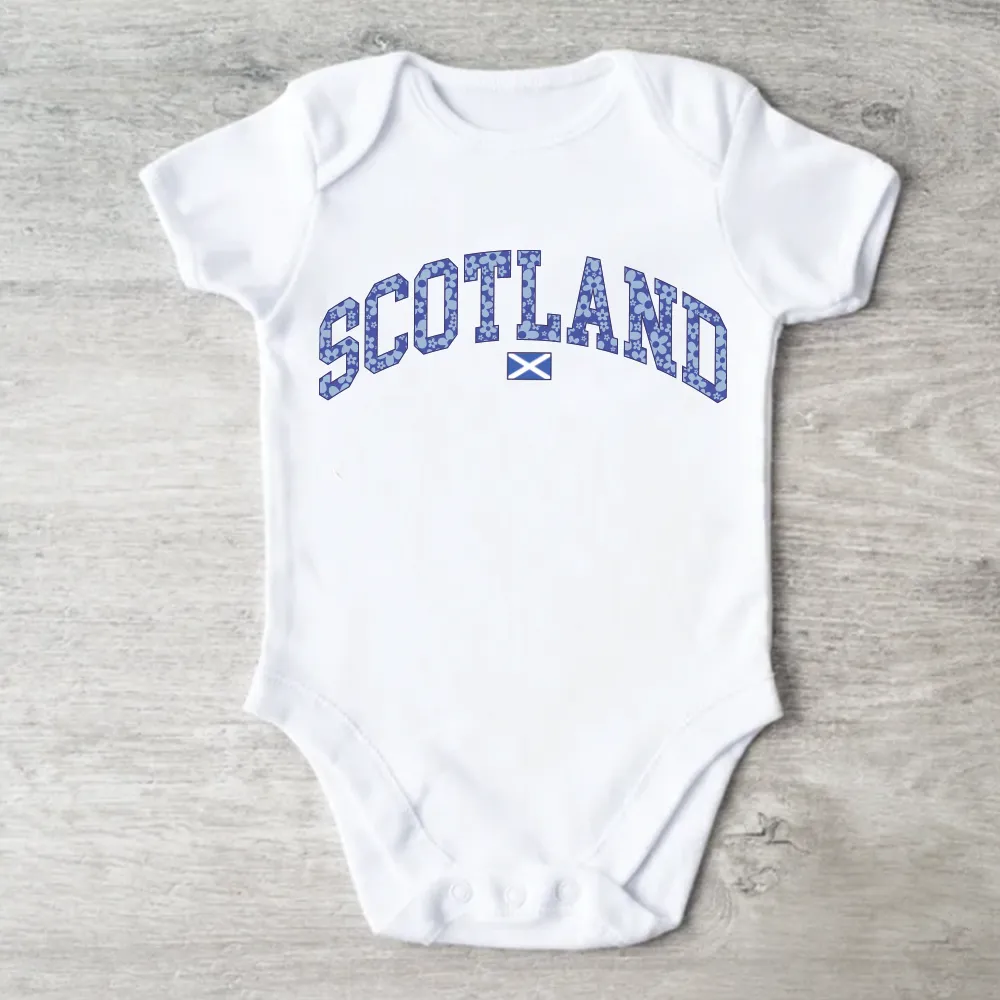 Blue Floral Scotland White Baby Vest cheap baby clothes online