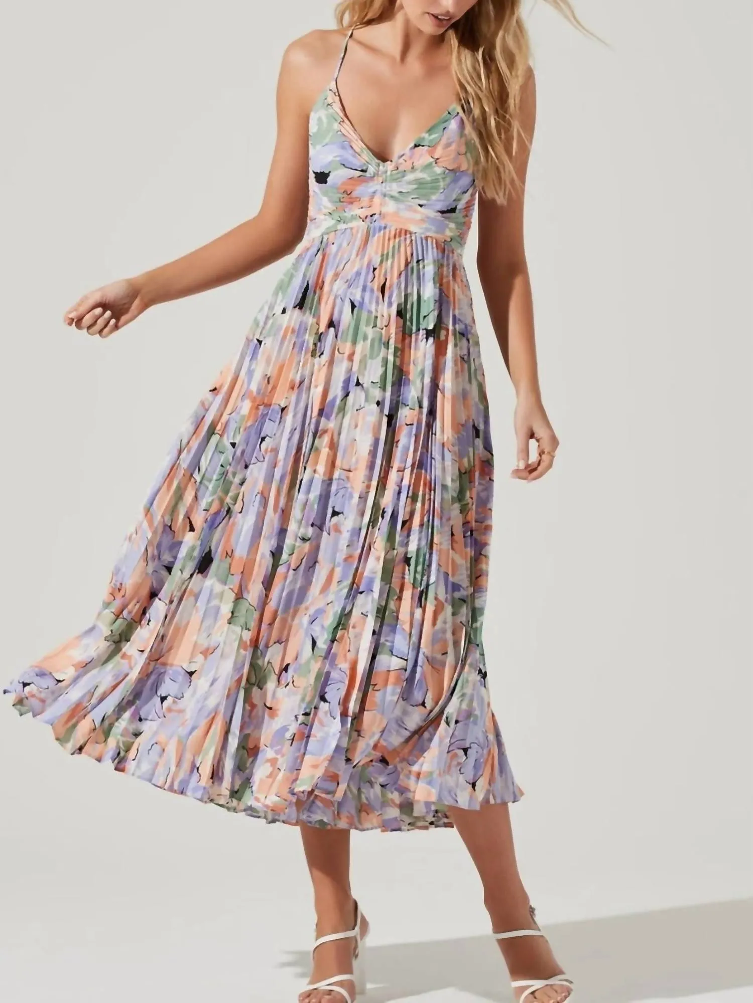 Blythe Floral Plisse Midi Dress In Multi