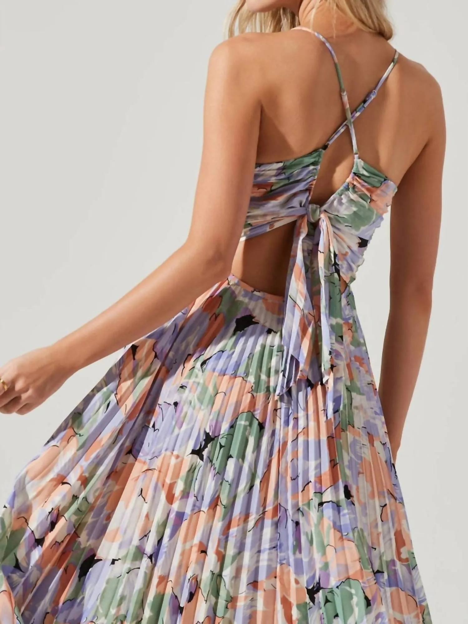 Blythe Floral Plisse Midi Dress In Multi