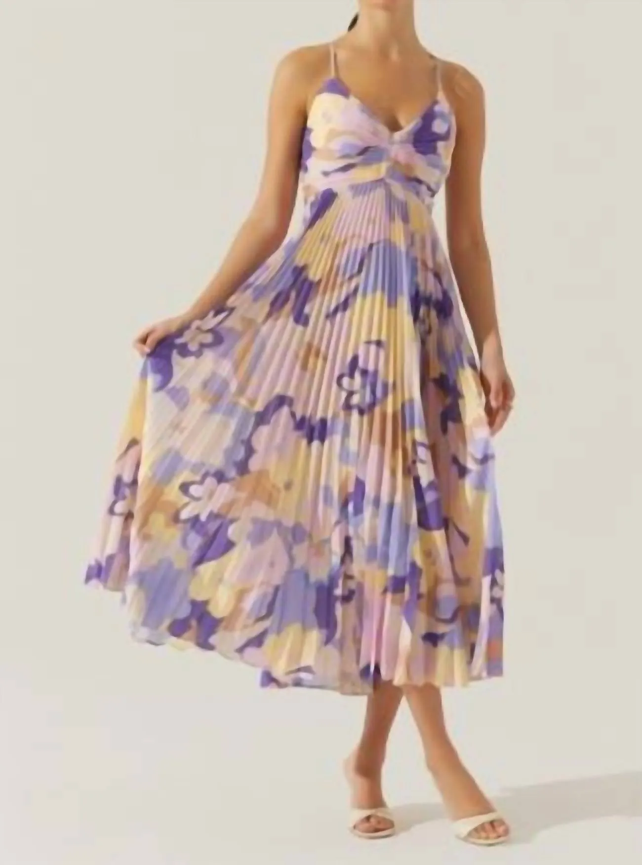 Blythe Floral Plisse Midi Dress In Purple Multi