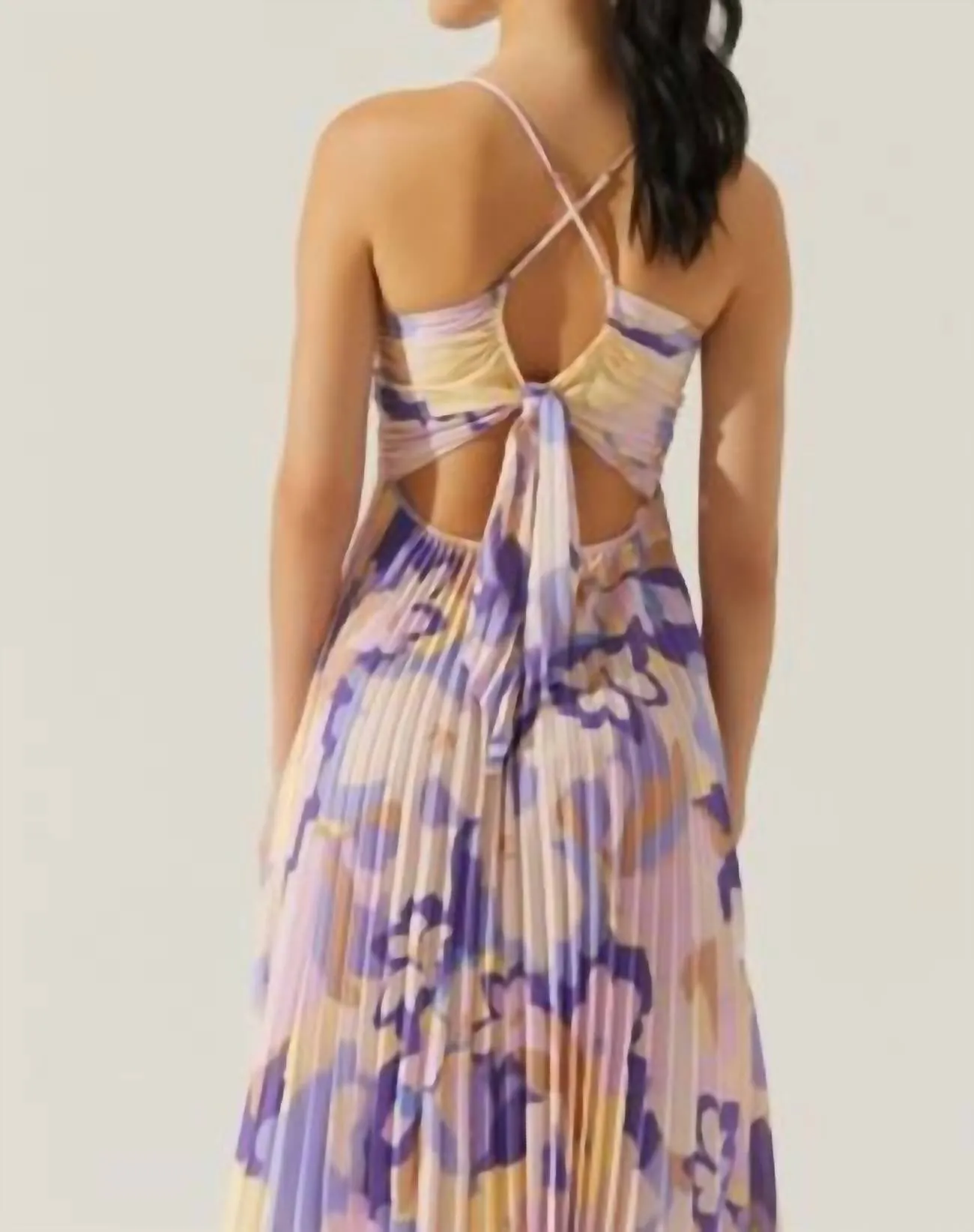 Blythe Floral Plisse Midi Dress In Purple Multi
