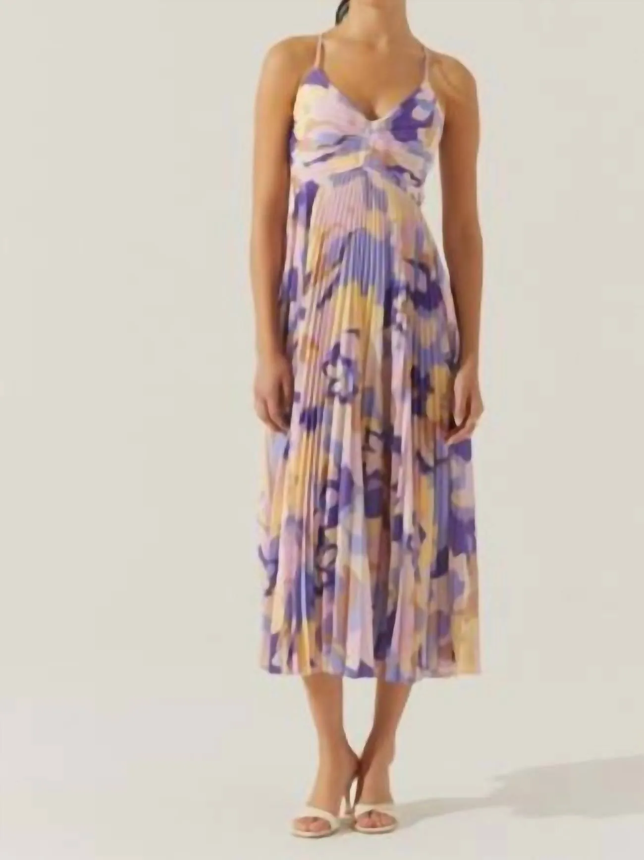 Blythe Floral Plisse Midi Dress In Purple Multi