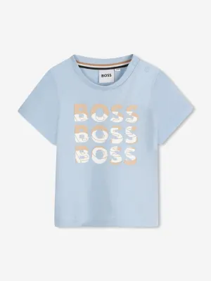 BOSS Baby Boys Multi-Logo Print T-Shirt in Blau