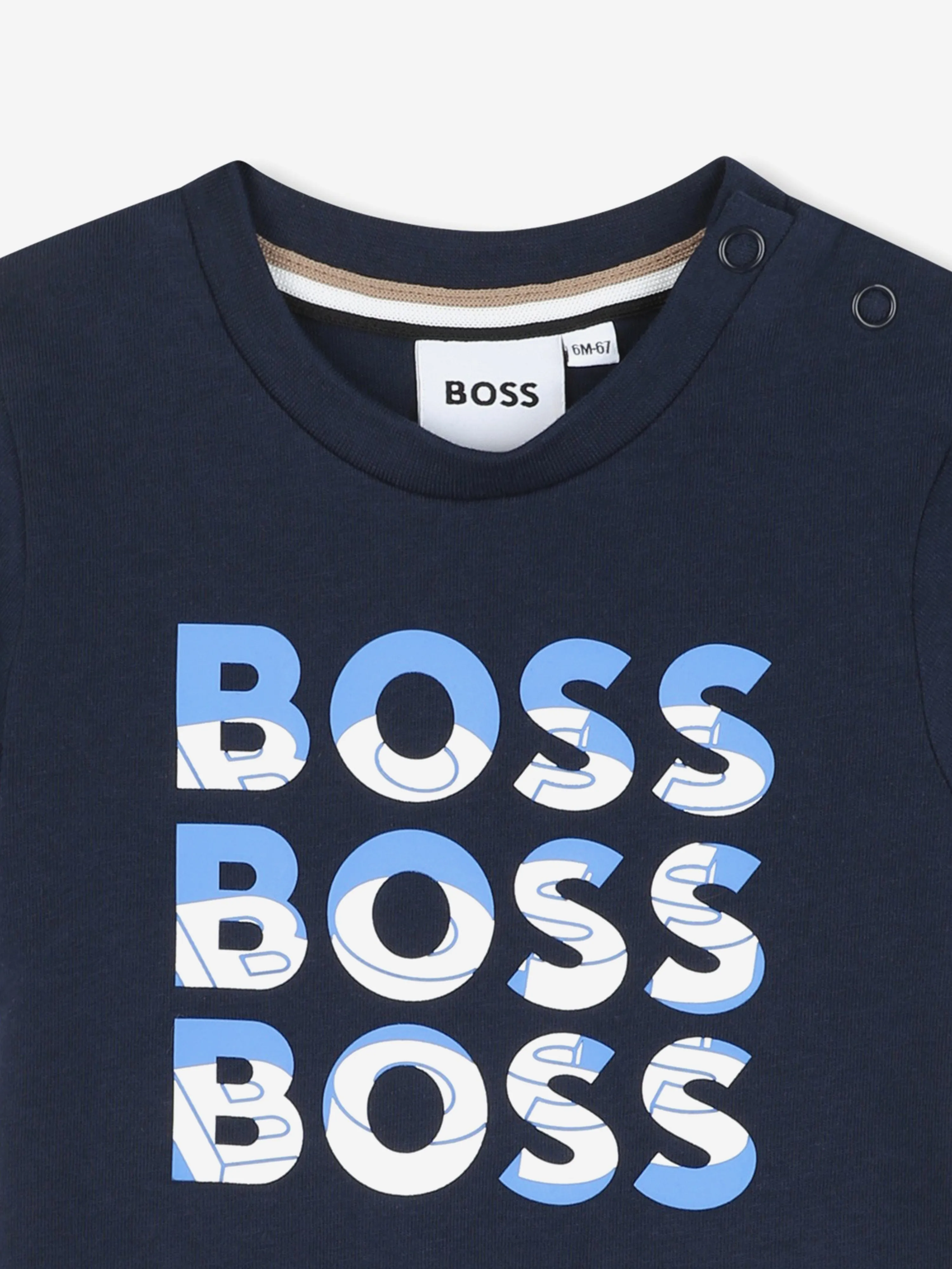 BOSS Baby Boys Multi-Logo Print T-Shirt in Marineblau