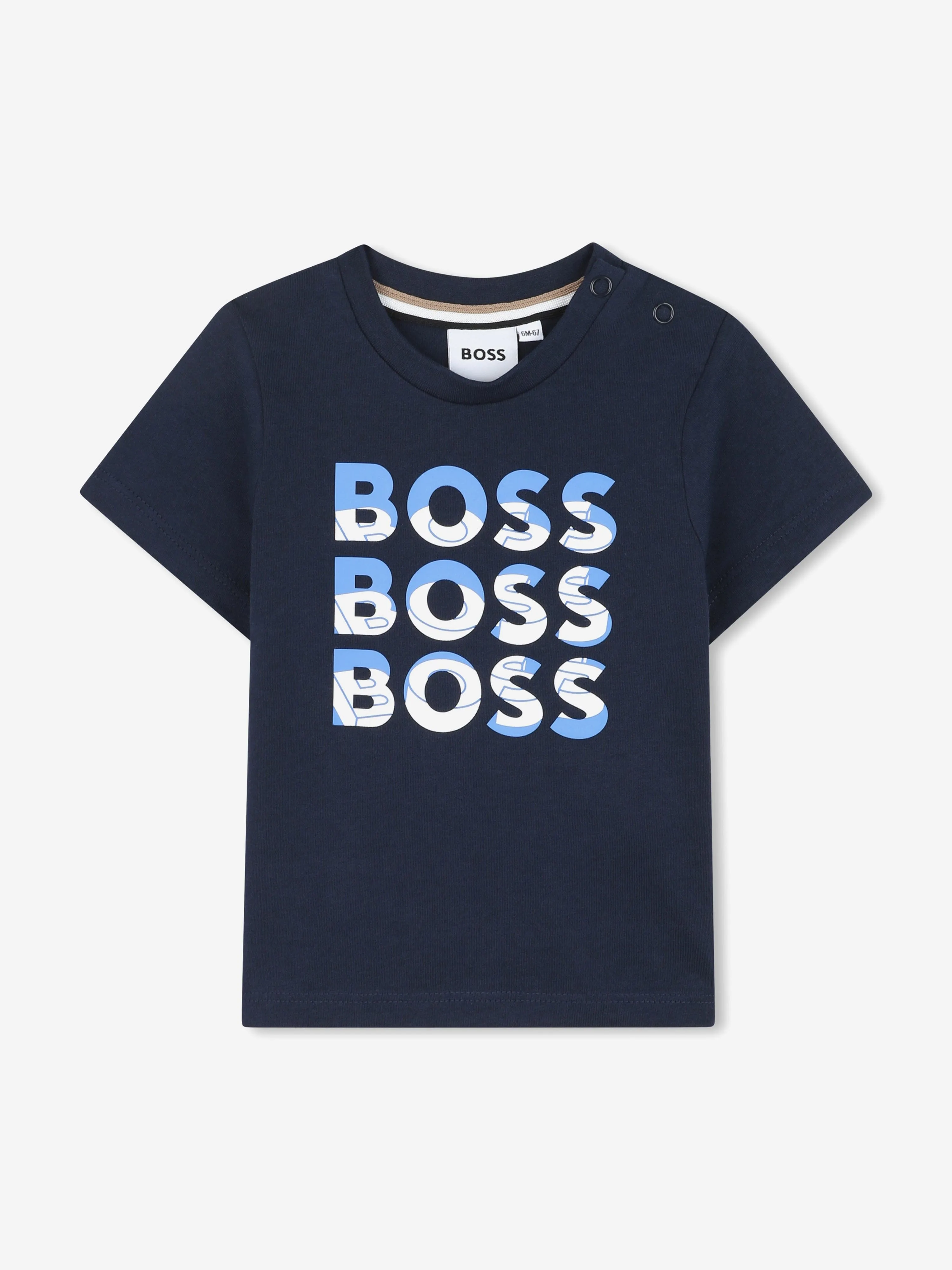 BOSS Baby Boys Multi-Logo Print T-Shirt in Marineblau