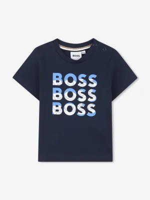 BOSS Baby Boys Multi-Logo Print T-Shirt in Marineblau