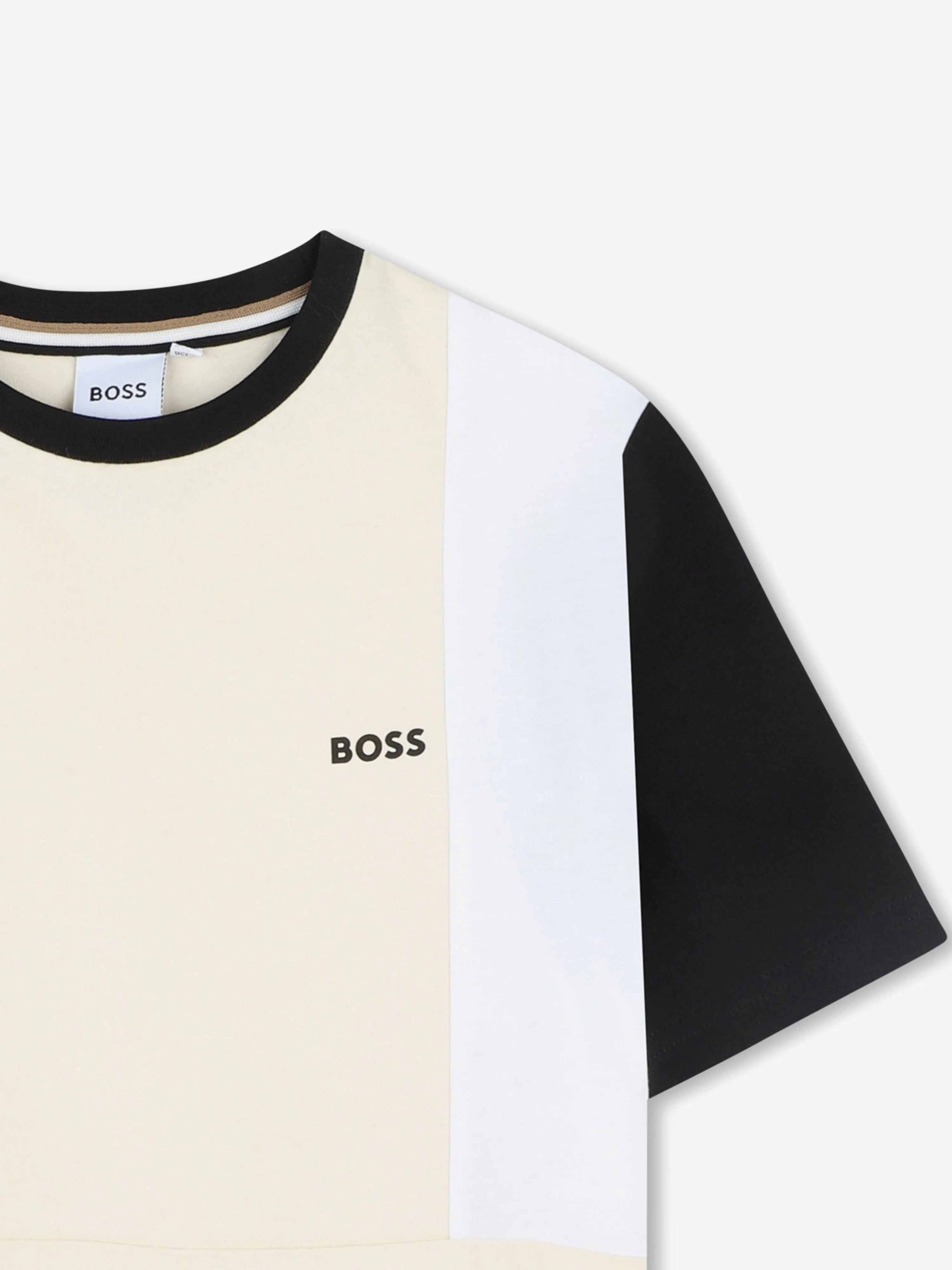 BOSS Boys Colourblock T-Shirt in Beige