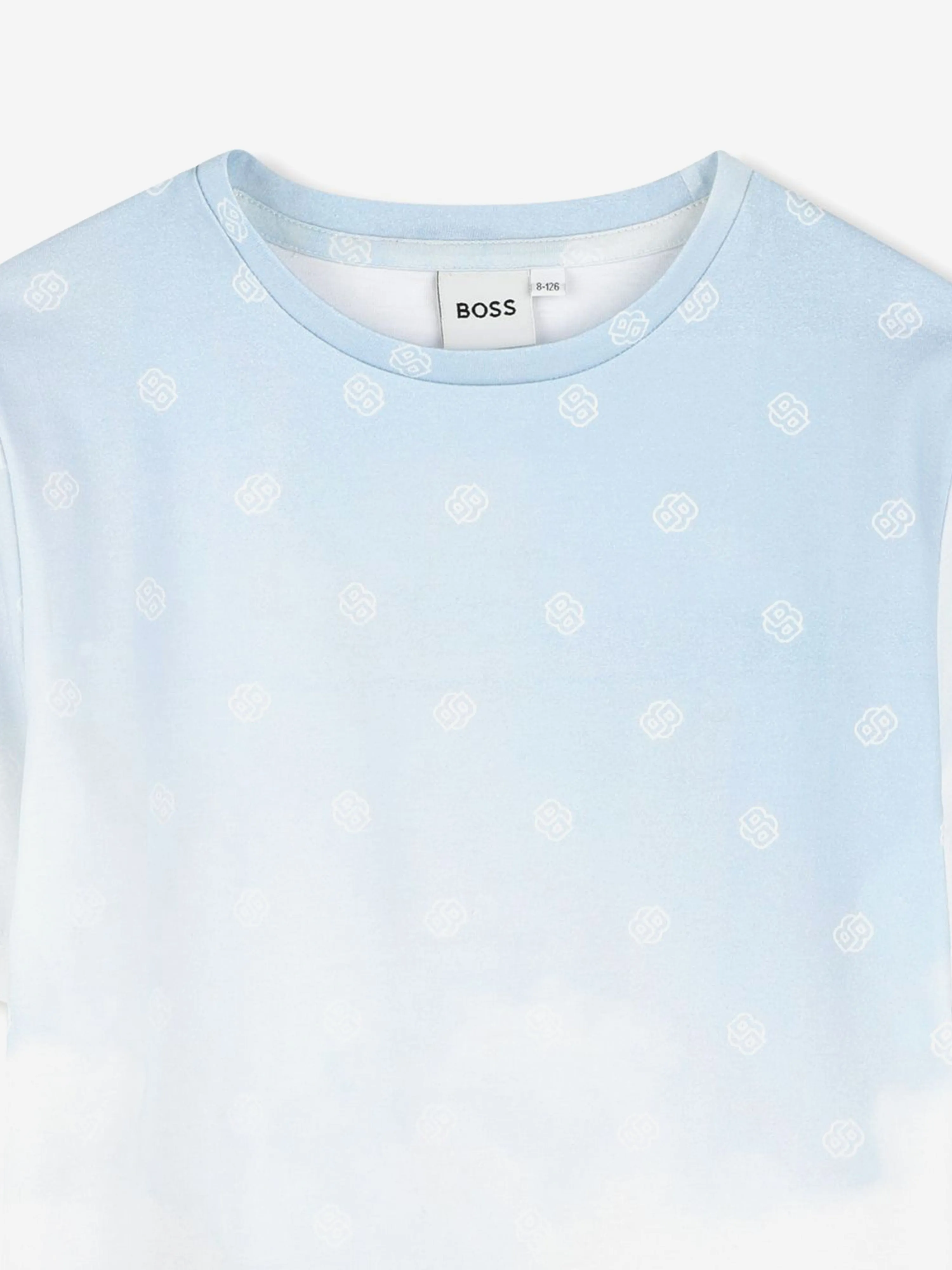 BOSS Boys Doppel-B Wolkenmuster T-Shirt in Blau