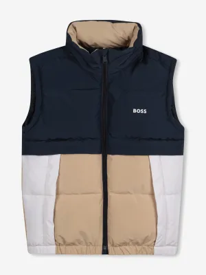 BOSS Boys Down Colourblock Gilet in Marineblau