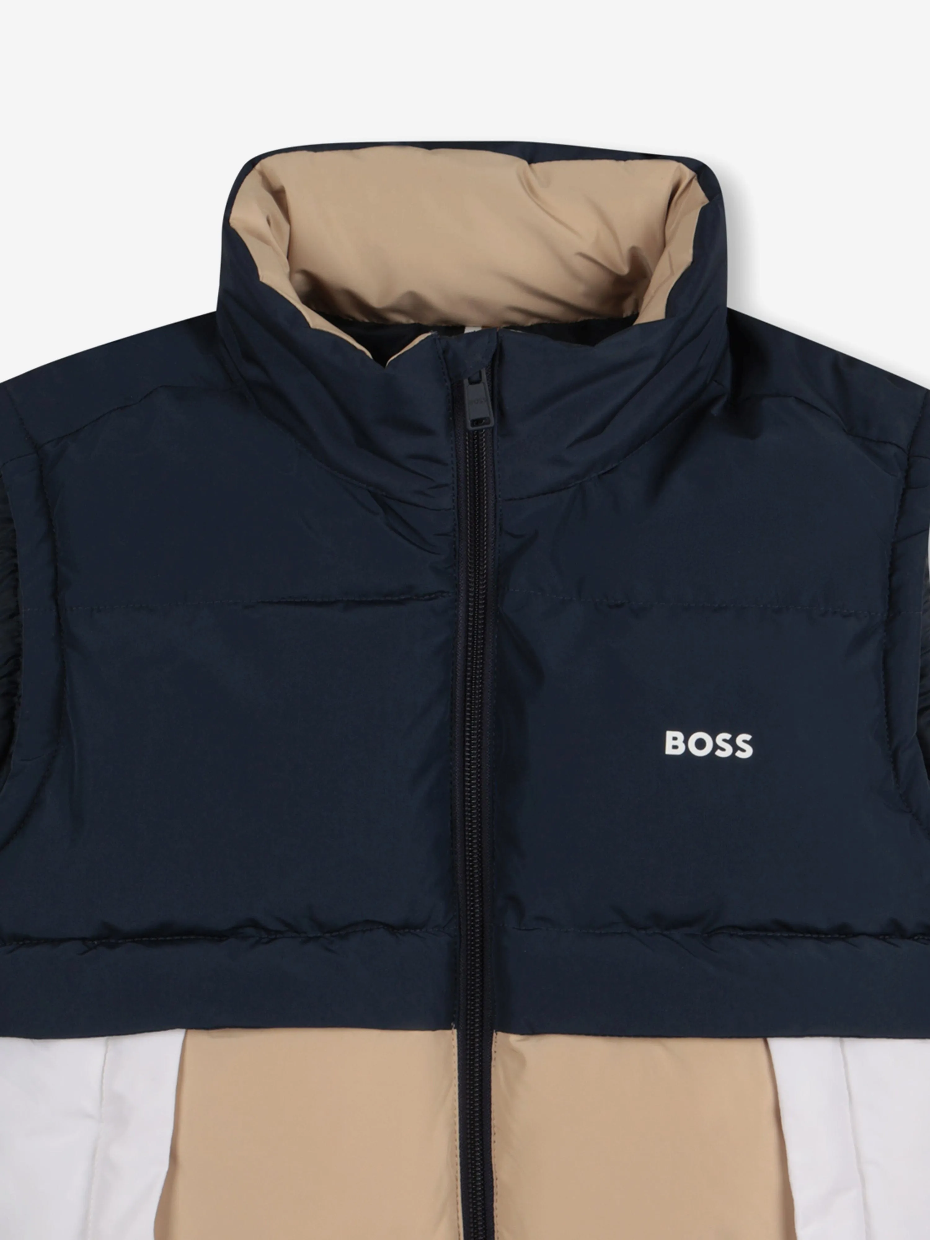 BOSS Boys Down Colourblock Gilet in Marineblau
