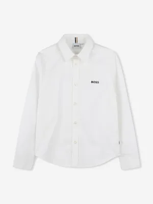 BOSS Boys Hemd mit besticktem Logo in Weiß
