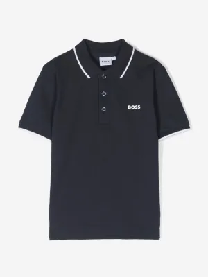 BOSS Boys Logo Print Polo-Shirt in Marineblau