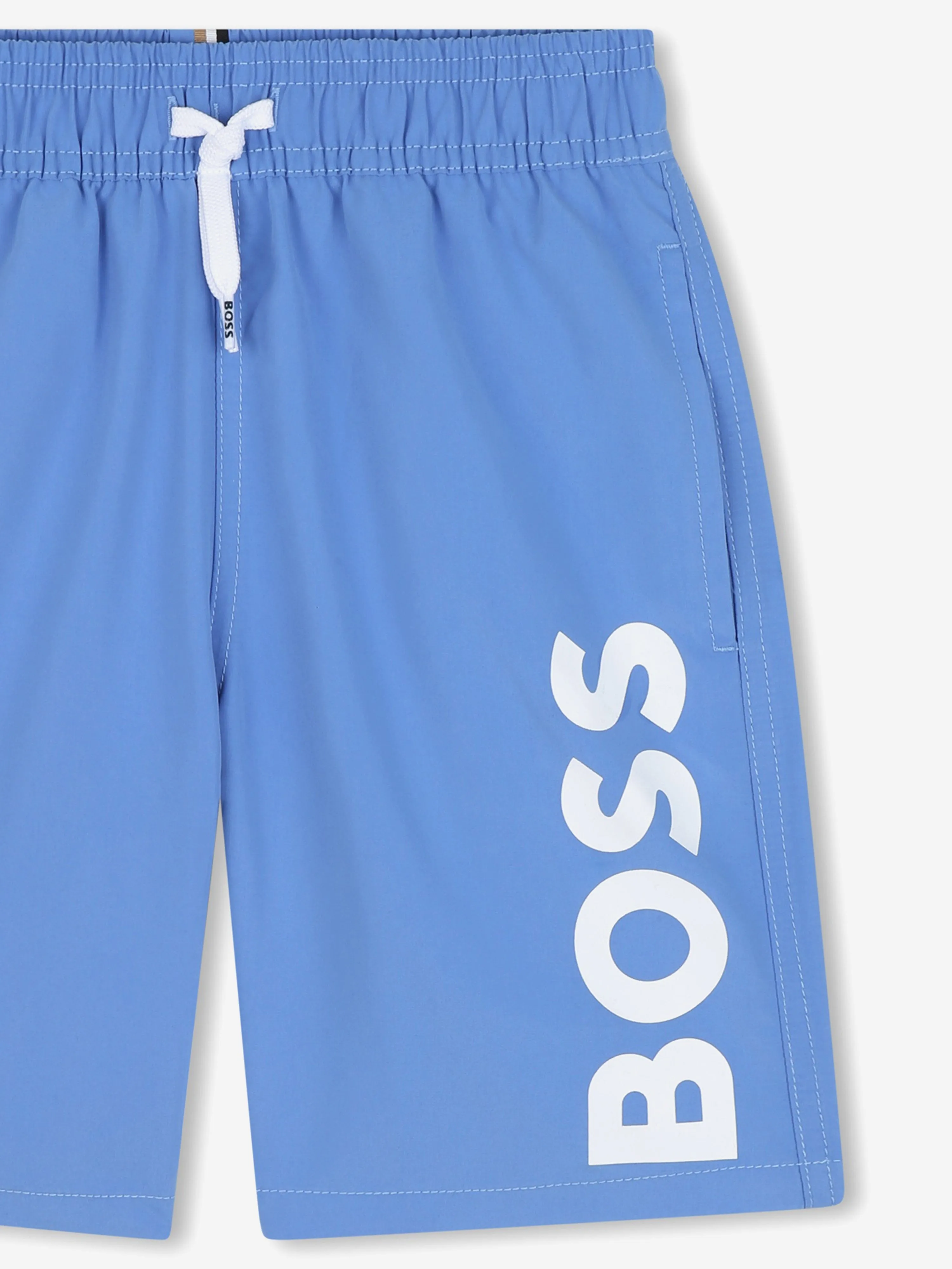 BOSS Boys Logo Print Badeshorts in Marineblau