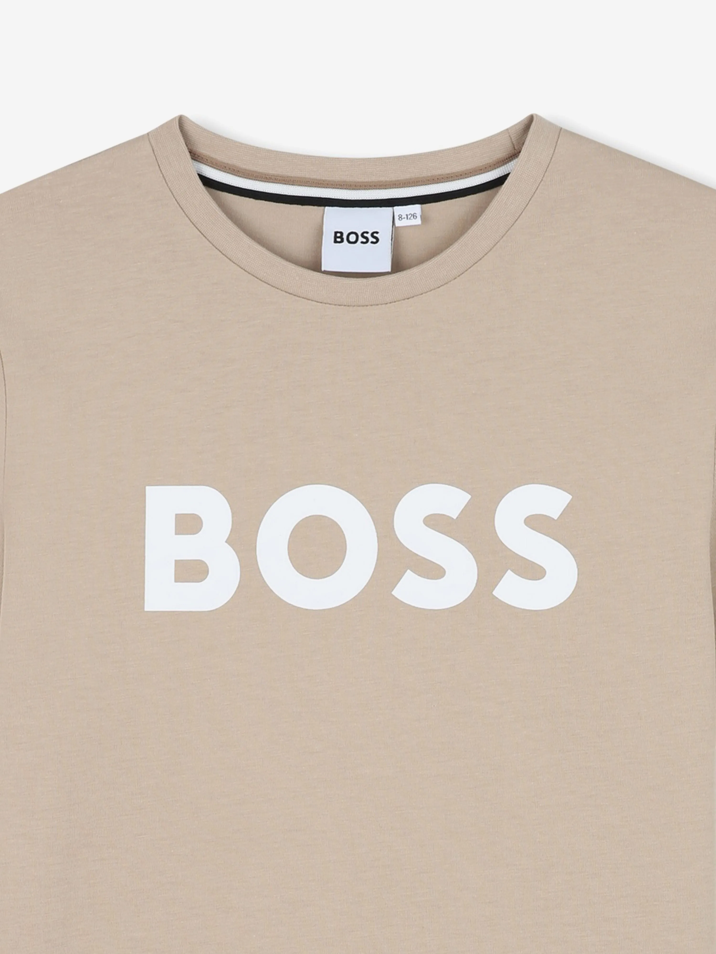 BOSS Boys Logo Print T-Shirt in Beige