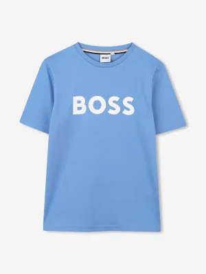 BOSS Boys Logo Print T-Shirt in Blau