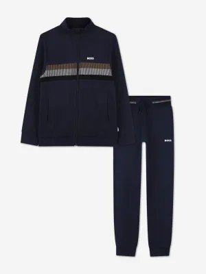 BOSS Boys Logo Print Tracksuit in Marineblau