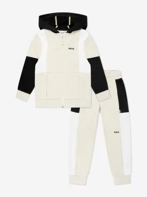 BOSS Boys Logo Trainingsanzug in Beige