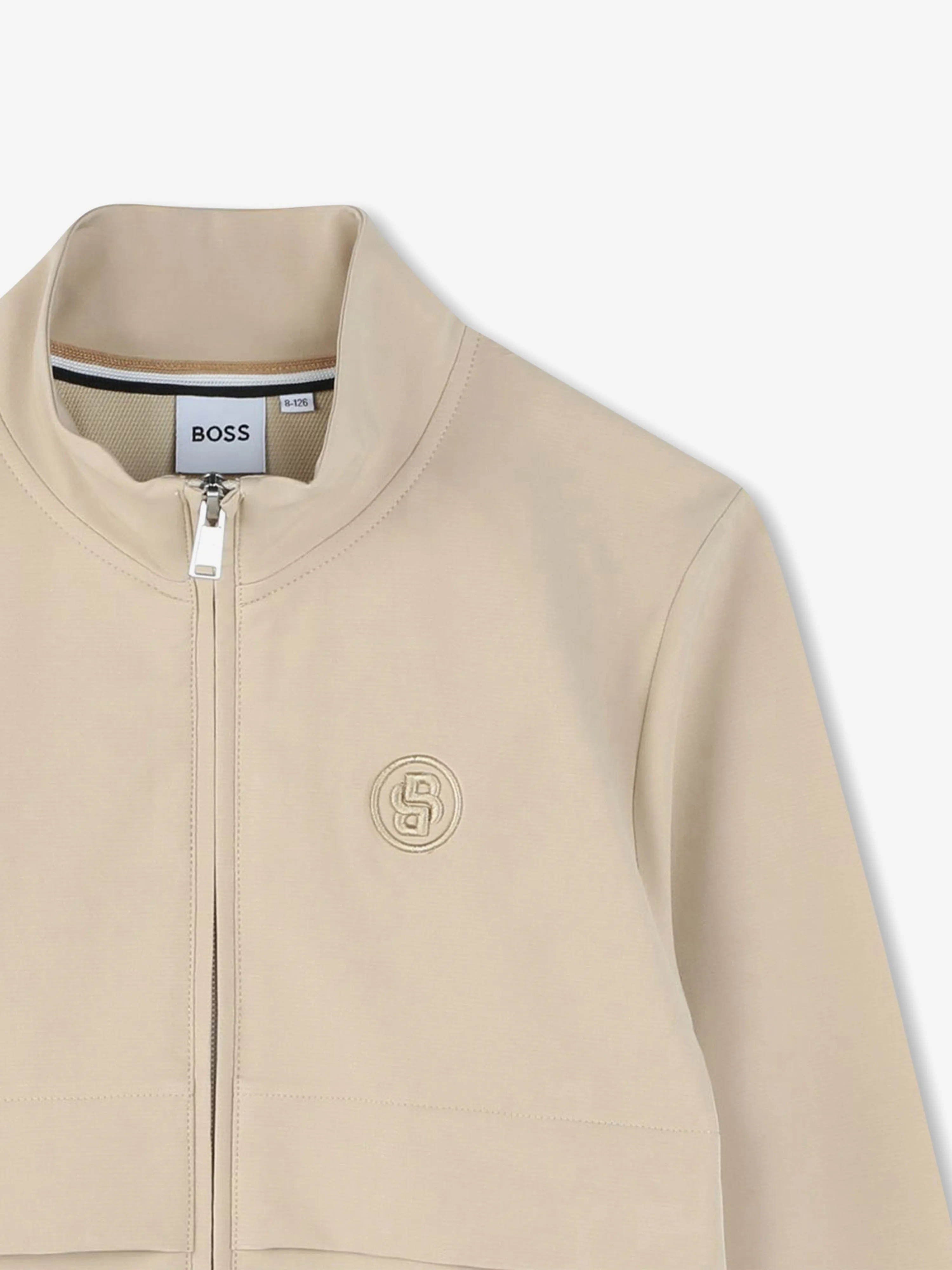BOSS Boys Logo Reißverschluss-Pullover in Beige